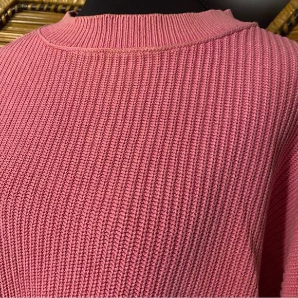 Aerie Pink Crew Neck Sweater with Ribbed Knit small 100% cotton oversized cozy - Picture 5 of 10